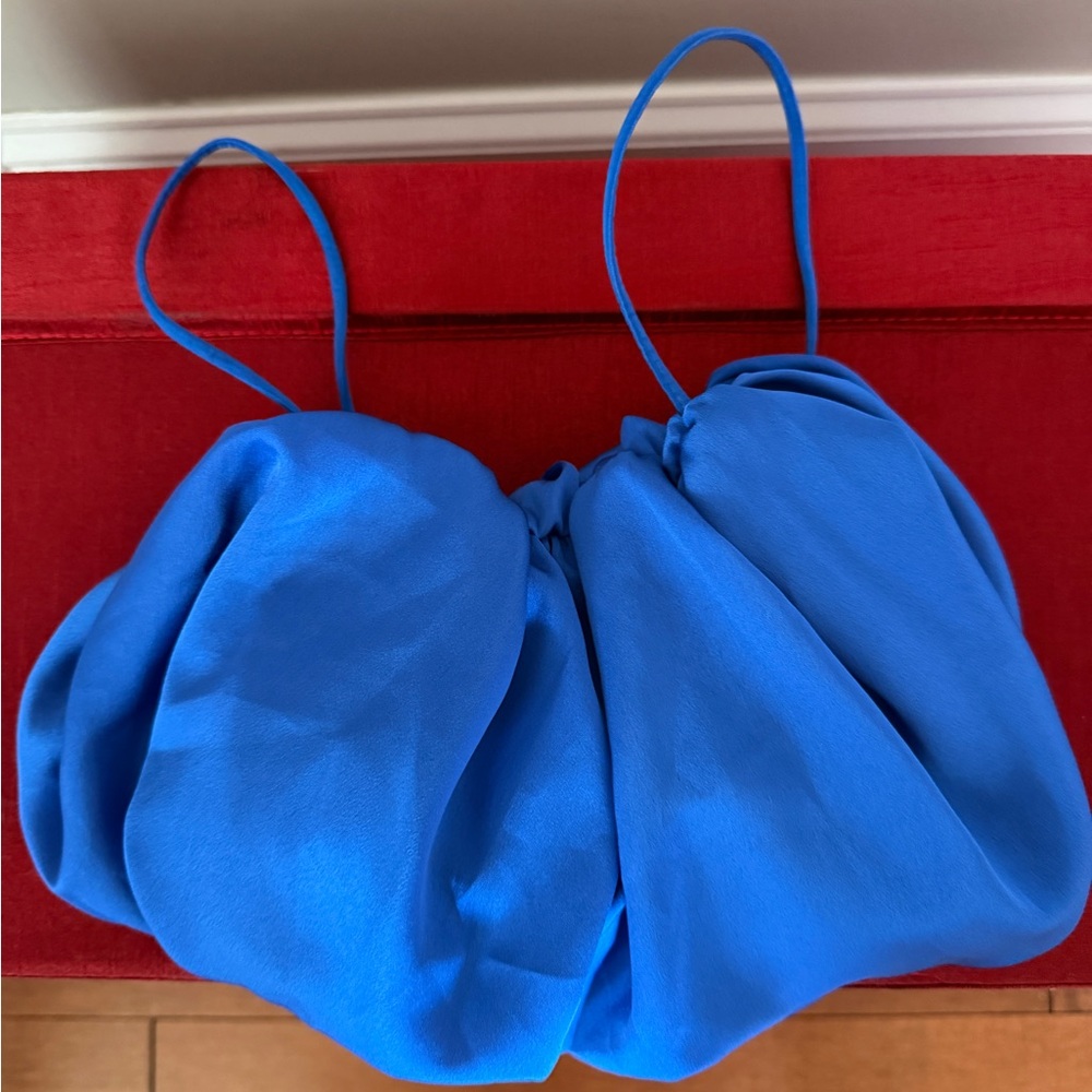 Vibrant Blue Ruched Bubble Crop Top - Picture 2 of 5